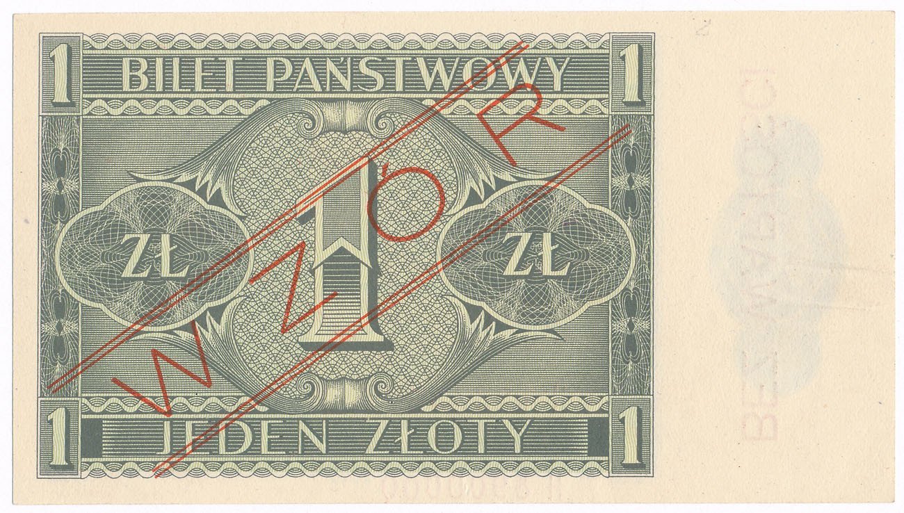 Banknot 1 złoty 1938 seria H WZÓR archiwum niemczyk pl